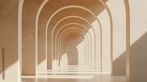 Architectural arches in a beige hallway a 3d rendered interior scene