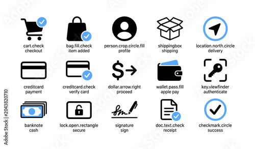 Ecommerce and payment icons showing checkout payment and security grid