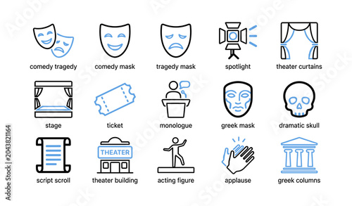 Theater icons arranged in grid displayed on white background