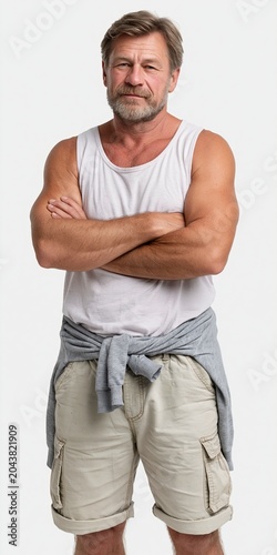  Portrait of a confident adult man on a white background.