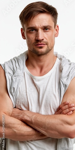  Portrait of a confident adult man on a white background.