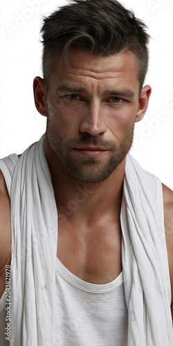  Portrait of a confident adult man on a white background.