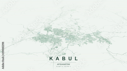 Fotografie Modern minimalist vector map of Kabul, Afghanistan