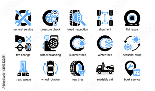 Tire service icons showing maintenance options on white background