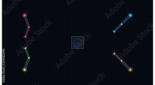 Abstract geometric motion with rotating robotic arms animation