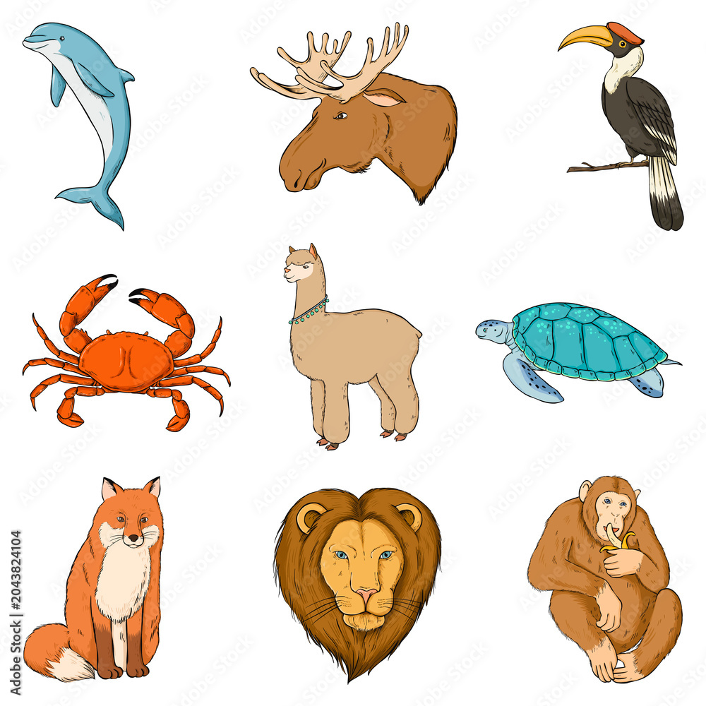 Naklejka premium Png wildlife sticker set colorful clipart