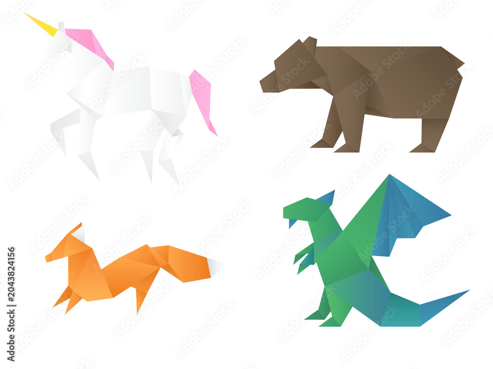 Naklejka premium Origami animals paper polygon png illustration set