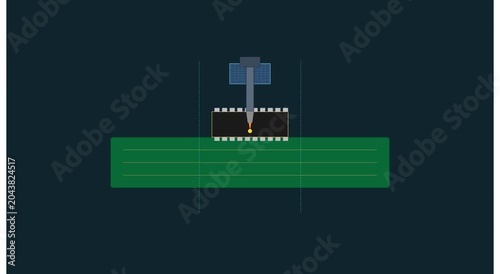 Automated microchip soldering process on circuit animation
