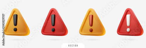 Schilderij op canvas 3D triangle warning symbols with exclamation sign
