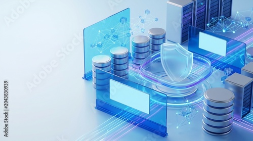 Futuristic 3D render of data cleanroom cloud security concept