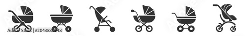 Konstfotografi baby stroller icons set, vector illustration of pushchairs and prams for infant