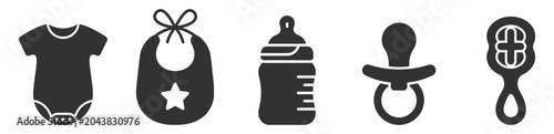 Foto baby clothes bottle pacifier rattle and bib icons set on transparent background