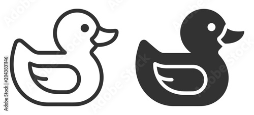 Photography cartoon rubber duck icon line and solid style set on transparent background
