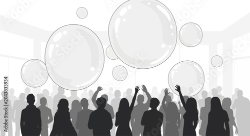 People Reaching for Large Bubbles Floating.