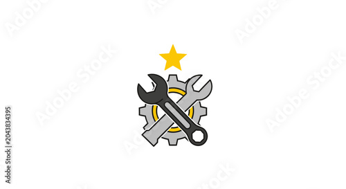 Icon featuring crossed wrenches with a gear and a golden star on top.
