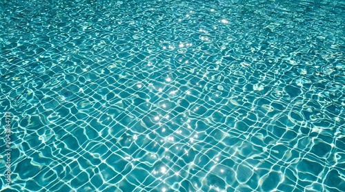 Sparkling Turquoise Swimming Pool Water with Ripples and Sun Glare