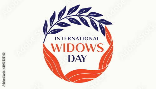 Canvastavla International widows day logo design with blue leaves and orange ribbons