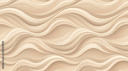 Abstract Beige Wavy Background with Flowing 3D Curves