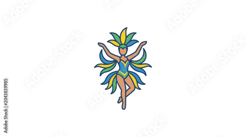 Photos Carnival Dancer Icon with Feathers and Beads, Vibrant Colors, Isolated on White