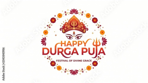 Durga Puja Festival Greeting with Floral Decorations