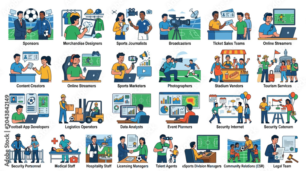 Fototapeta premium Business Operations Illustrated with People Working Collaborating Marketing Finance Technology