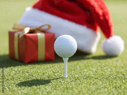 golf ball and tees arranged on lush green grass with patriotic red, white, and blue accents. Perfect for Independence Day golf celebrations, summer tournaments, golf club promotion