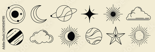 Φωτογραφία Vector icons of celestial bodies and weather elements in a minimalist style