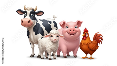 Cute Cartoon Farm Animals Group Illustration