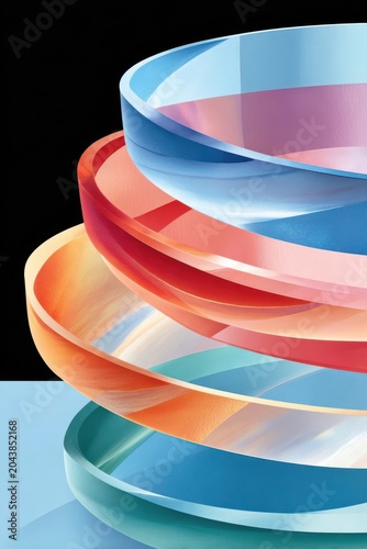 Abstract colorful geometric rings and layered spirals in modern pastel design composition