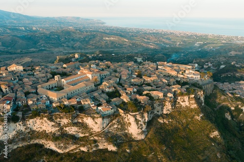 Aerial view of the city of Gerace in Calabria mountain