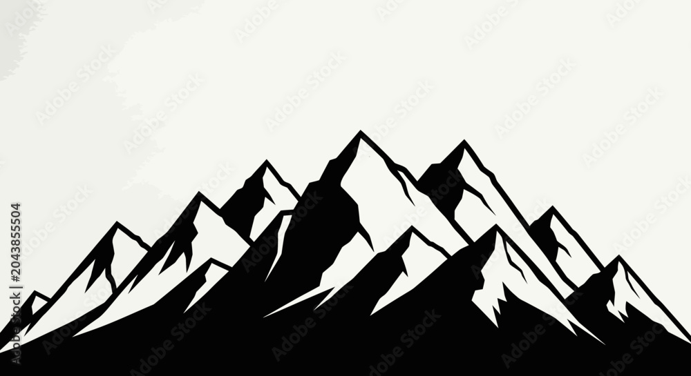 Obraz premium Black and White Mountain Range Silhouette Vector Graphic