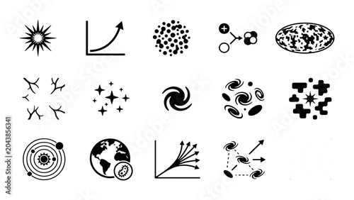Tableau sur toile Cosmology and astrophysics icon set, 14 black science vector elements, astronomy