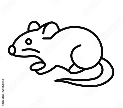 Simple Black and White Line Drawing of a Mouse on White Background