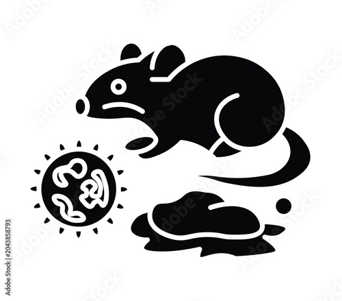 Mouse Contaminating Food with Germs and Bacteria Illustration in Black and White