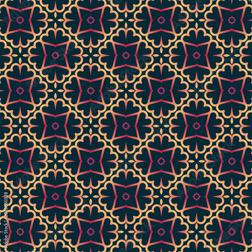 Yellow  decorative hearts seamless pattern on dark background
