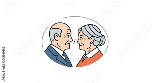 Illustration of an elderly couple facing each other.