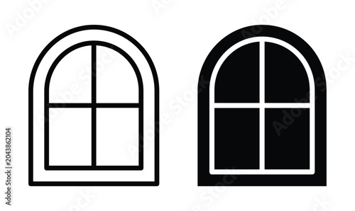 Comparison of Two Arched Windows, One Outline and One Filled in Black