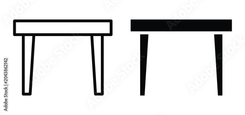 Simple Wooden Table Illustration in Outline and Solid Silhouette Styles