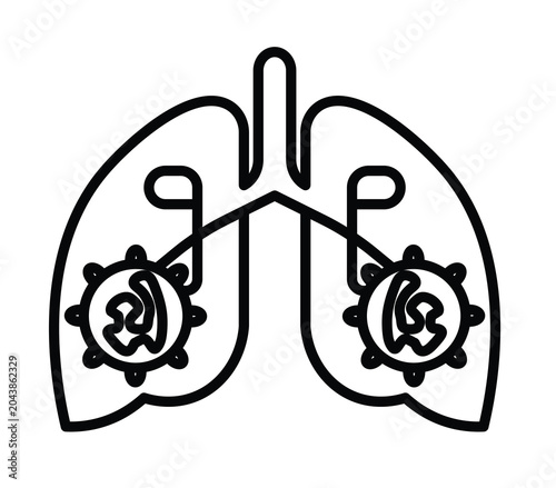 Simplified Line Drawing of Human Lungs with Alveoli Structures in Black and White