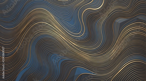 Abstract Luxury Gold and Blue Wavy Topographic Background