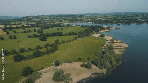 Aerial view of Chew Valley Lake and surrounding countryside in Somerset, England