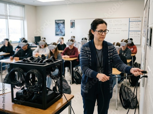 Teacher disconnects VR station during AI classroom lesson