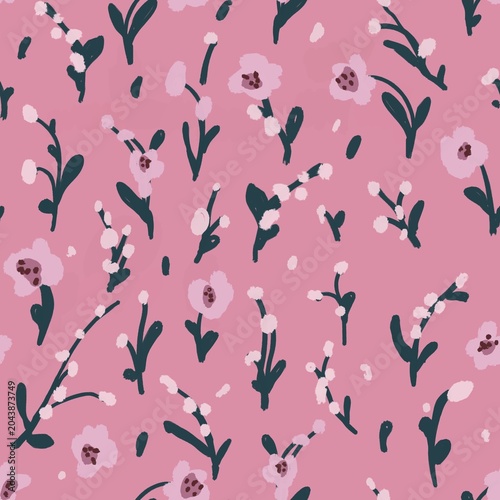 Foto Seamless floral pattern with hand-drawn pink flowers