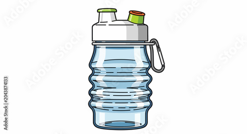 Bild auf Leinwand Collapsible Water Bottle with Carabiner Clip Illustration