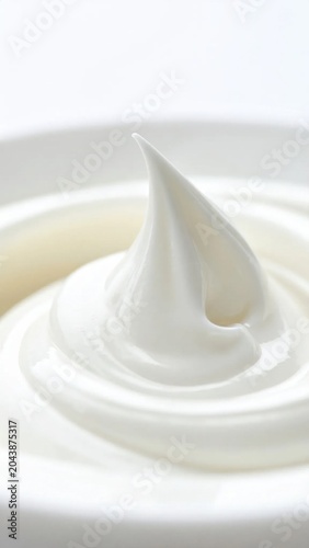 Creamy white yogurt swirl, closeup of smooth dairy texture for food styling, baking ingredients, healthy nutrition, culinary macro photography