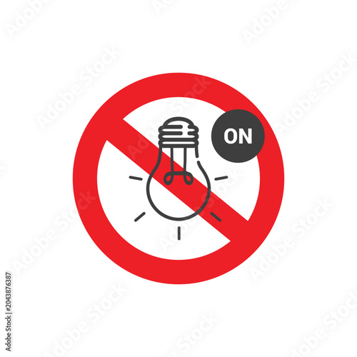 vector design of a red sign prohibiting turning on a light bulb