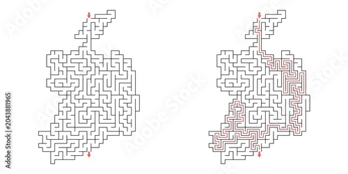 Obraz na plátně Map of Ireland Abstract labyrinth  outline shaped maze puzzle vector with answer