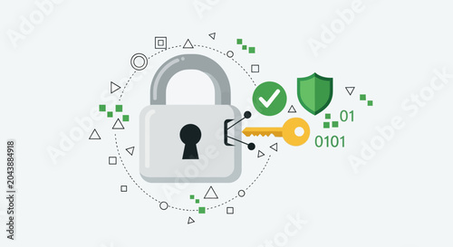 Digital Security Lock with Key and Shield Icon