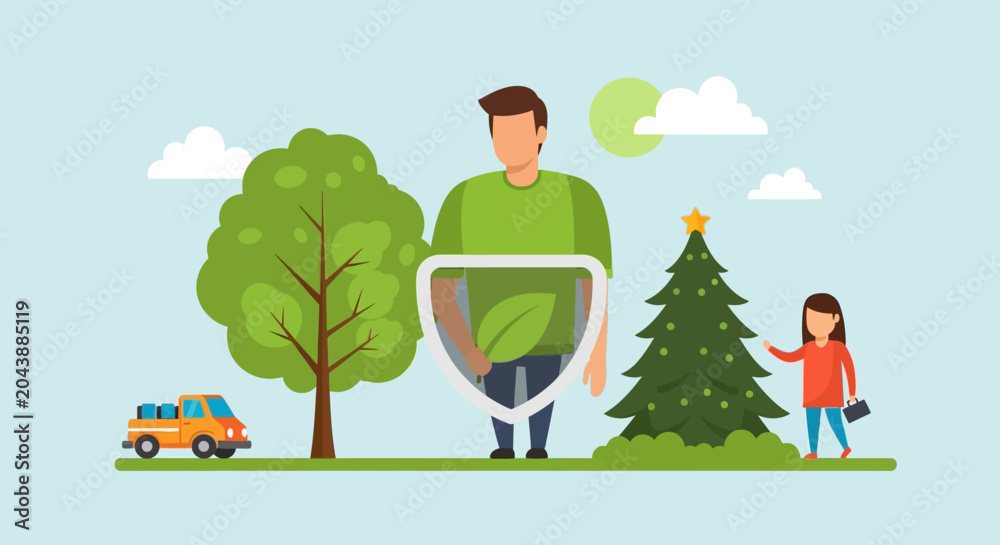 Obraz premium Man protecting nature, sustainability, eco-friendly lifestyle