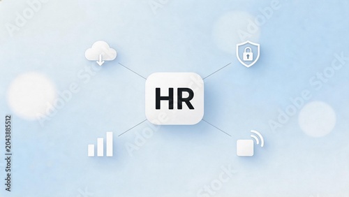 HR technology icons on blue background